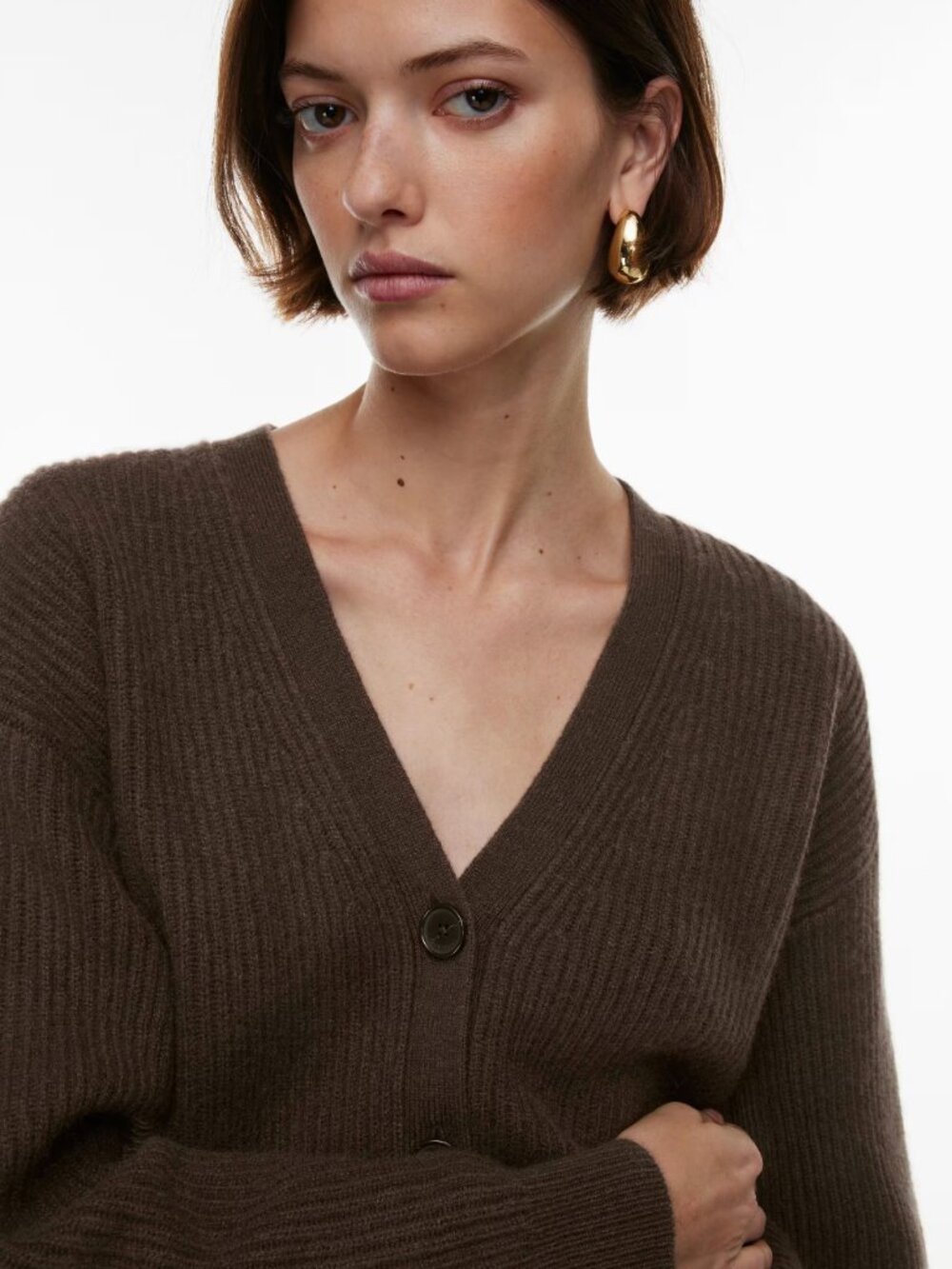 Canberra Merino Wool Cardigan in Mocha Brown
